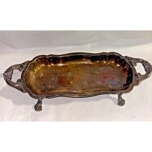 Vintage Silverplate Footed Serving Tray Ornate Handles 15in Baroque